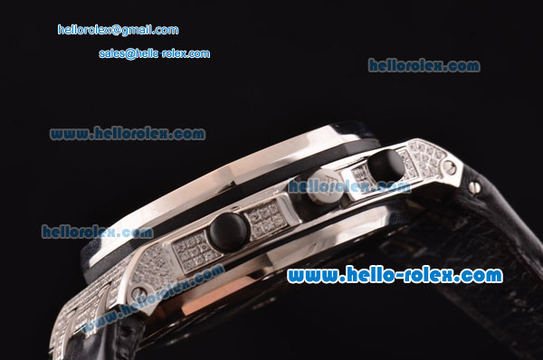 Audemars Piguet Royal Oak Offshore Chronograph Miyota OS10 Quartz Steel Case with White Dial Black Leather Strap and Diamond Bezel - Click Image to Close